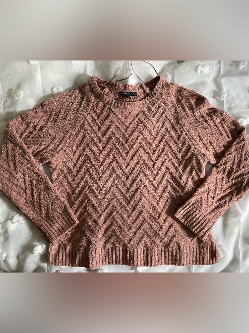 Adrienne Vittadini Dusty Rose Chevron Crewneck Sweater